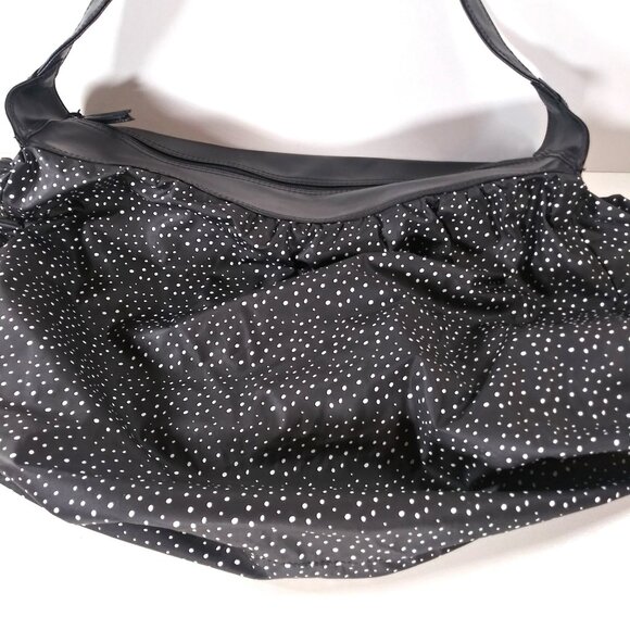 Vintage Lancomb Beauty Tote/Duffle Bag Black/White Polkadot Zipper Lined - Picture 1 of 12